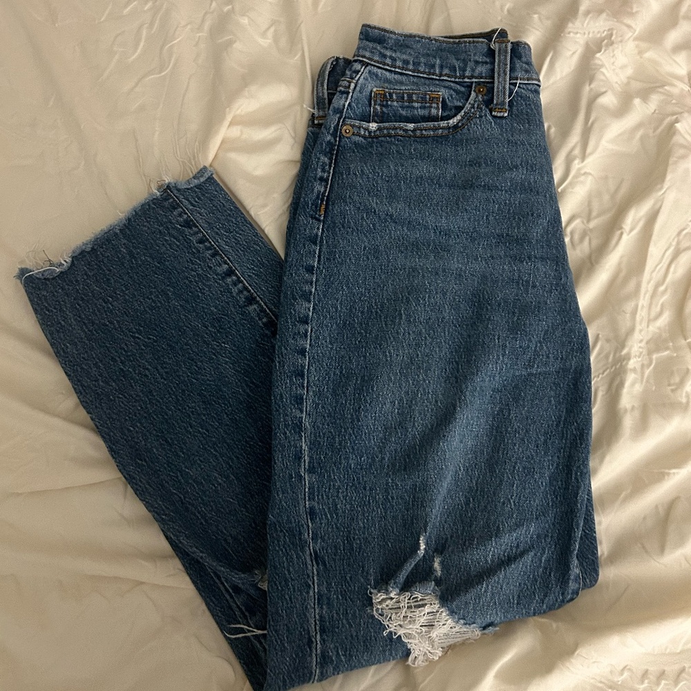 Blue Ripped Mom Jeans